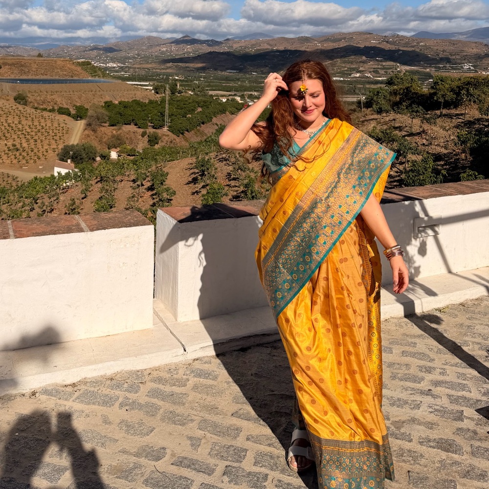 Vibrant Yellow and Green Saree